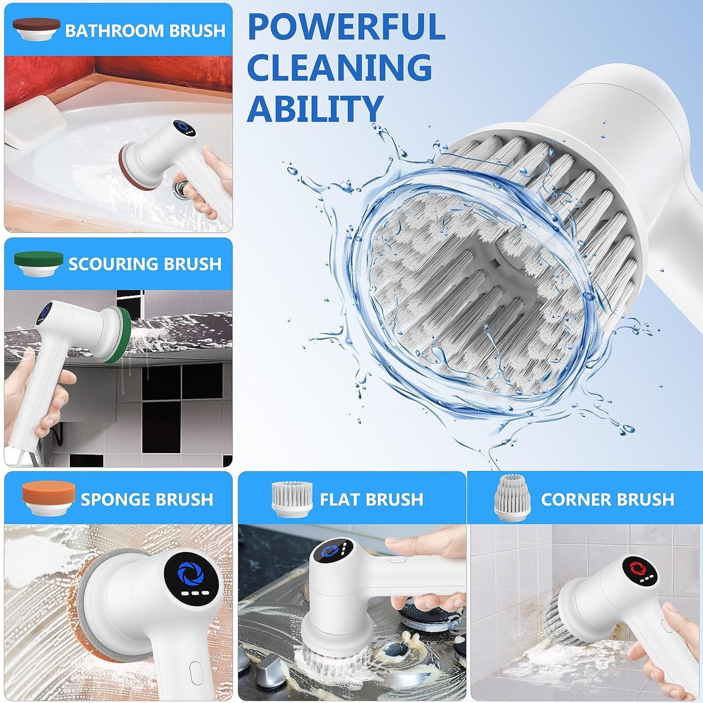 Electric Spin Scrubber Cordless Tub and Tile Scrubber,Shower Scrubber for Cleaning with 5 Replaceable Heads,Scrub Brush Cleaner for Bathroom Floor Window Kitchen Sink Dish Pot,Handheld Power Scrubber