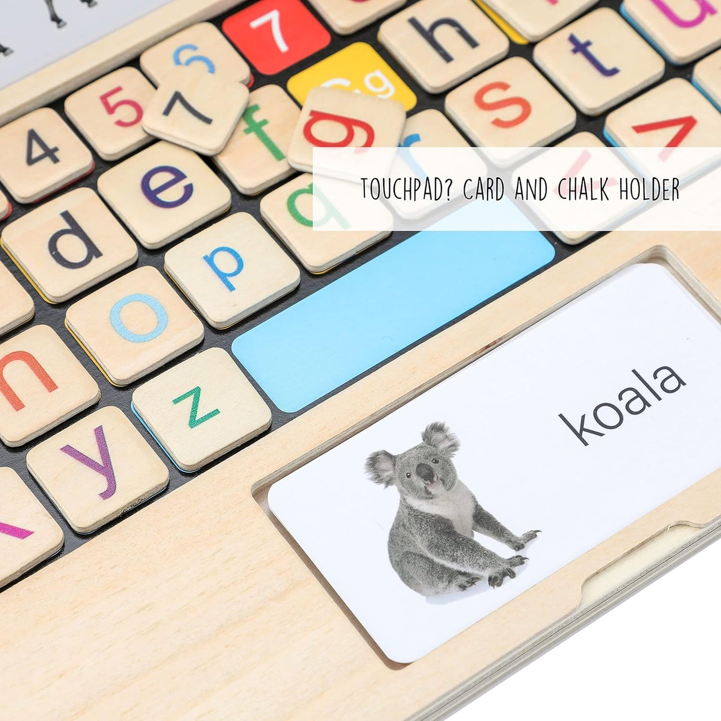 11.8" My First Laptop: Wooden Learning Toy with Magnetic Letters, Flashcards & Chalkboard - Montessori Toddler Toys - Educational Toy for Kids Ages 3