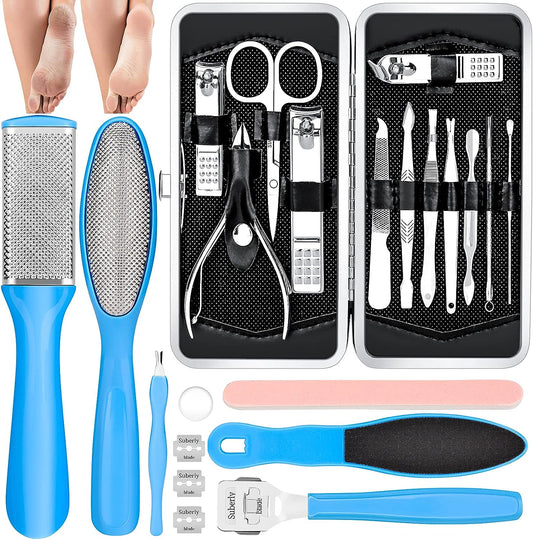 Pedicure Kits - Callus Remover for Feet, 23 in 1 Professional Manicure Set Pedicure Tools Stainless Steel Foot Care, Foot File Foot Rasp Dead Skin for Women Men Home Foot Spa Kit, Blue23