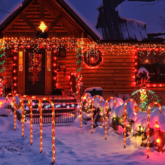 Outdoor Christmas Decorations 10 Pack Christmas Candy Cane Lights, Candy Cane Pathway Markers Outdoor 29" with 8 Lighting Modes, Waterproof UL Listed Walkway Pathway,10 * 10LED